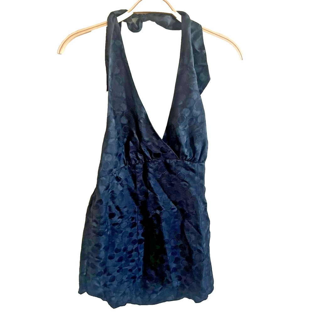 Vtg Vanity Y2K Babydoll Halter Top Sz M Tie Neck Polka Dot Artsy Eclectic 90s